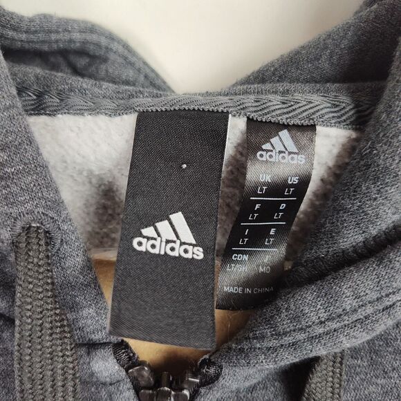 Adidas Full-Zip Sweatshirt Men's Size LT Dark Gray Hooded Pockets Long Sleeves - Picture 8 of 11